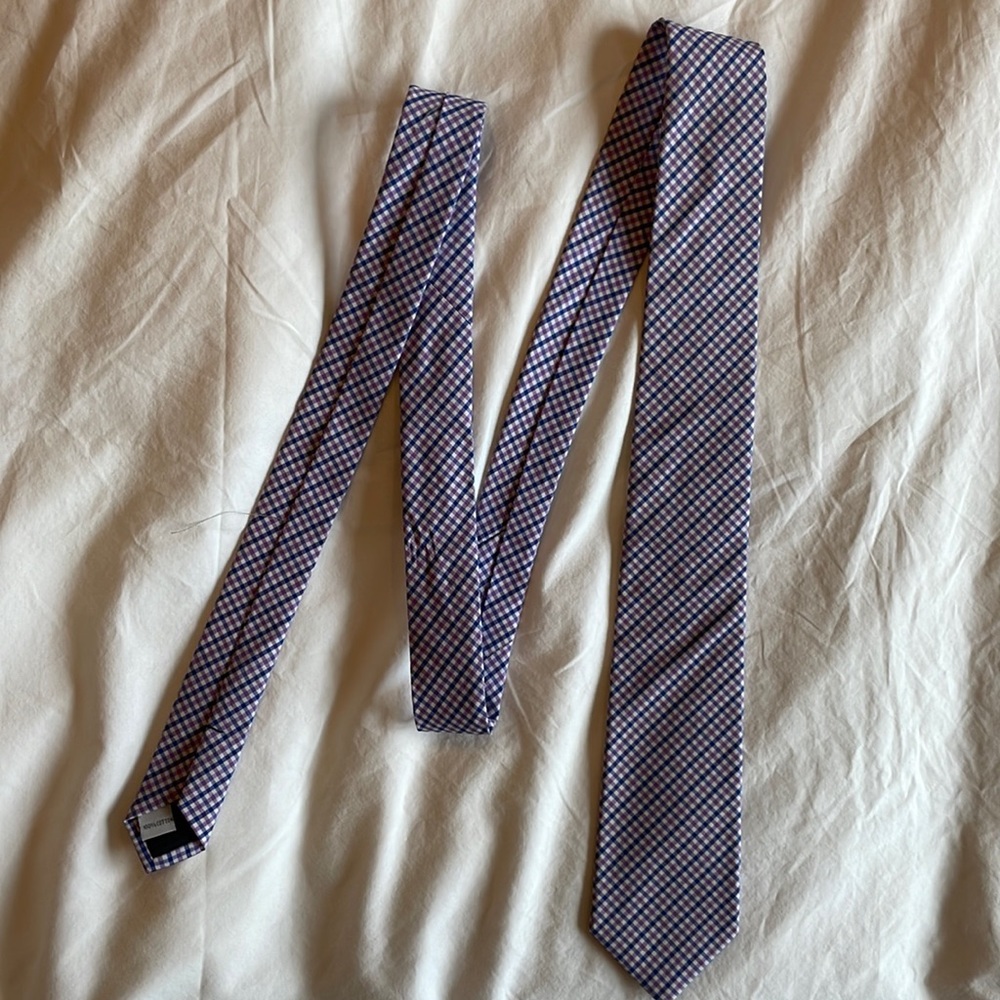 Bibas Mens skinny tie purple and blue plaid